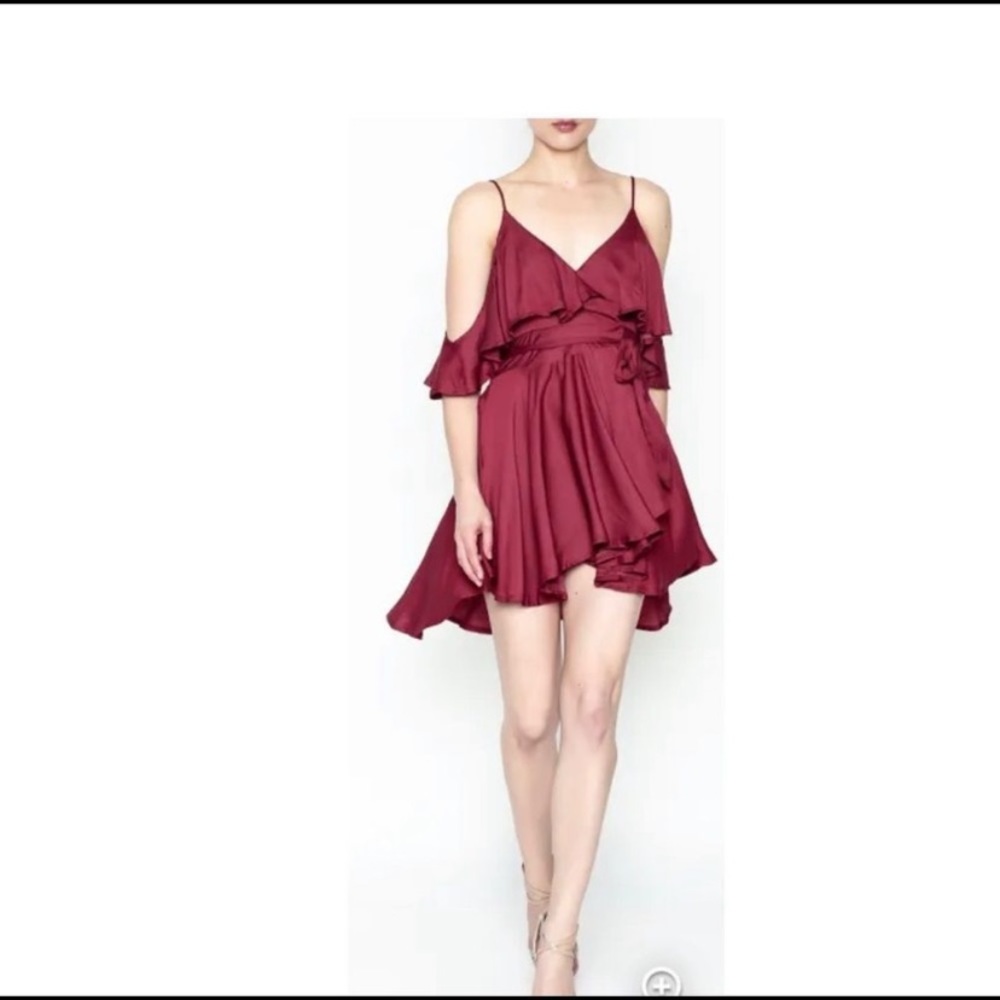 L’Atiste crimson satin ruffle dress SZ S
